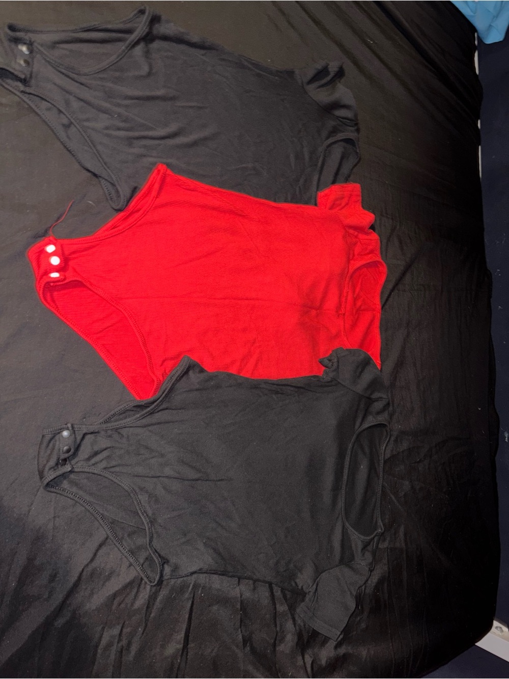 Red Ribbed Tank Bodysuit with Snap Closure